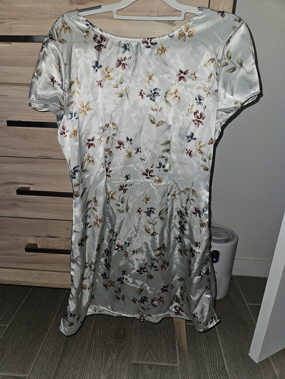 Vintage Jonathan Martin Sage Green Floral Silk Satin Dress Made In USA